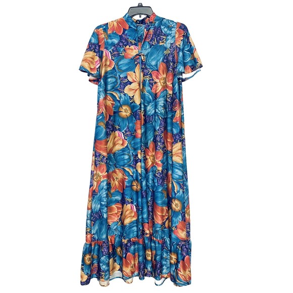 Vintage Granada Muu Muu Grandma Core Housecoat Mrs. Roper MuuMuu 1/4 Zip M - Picture 1 of 9